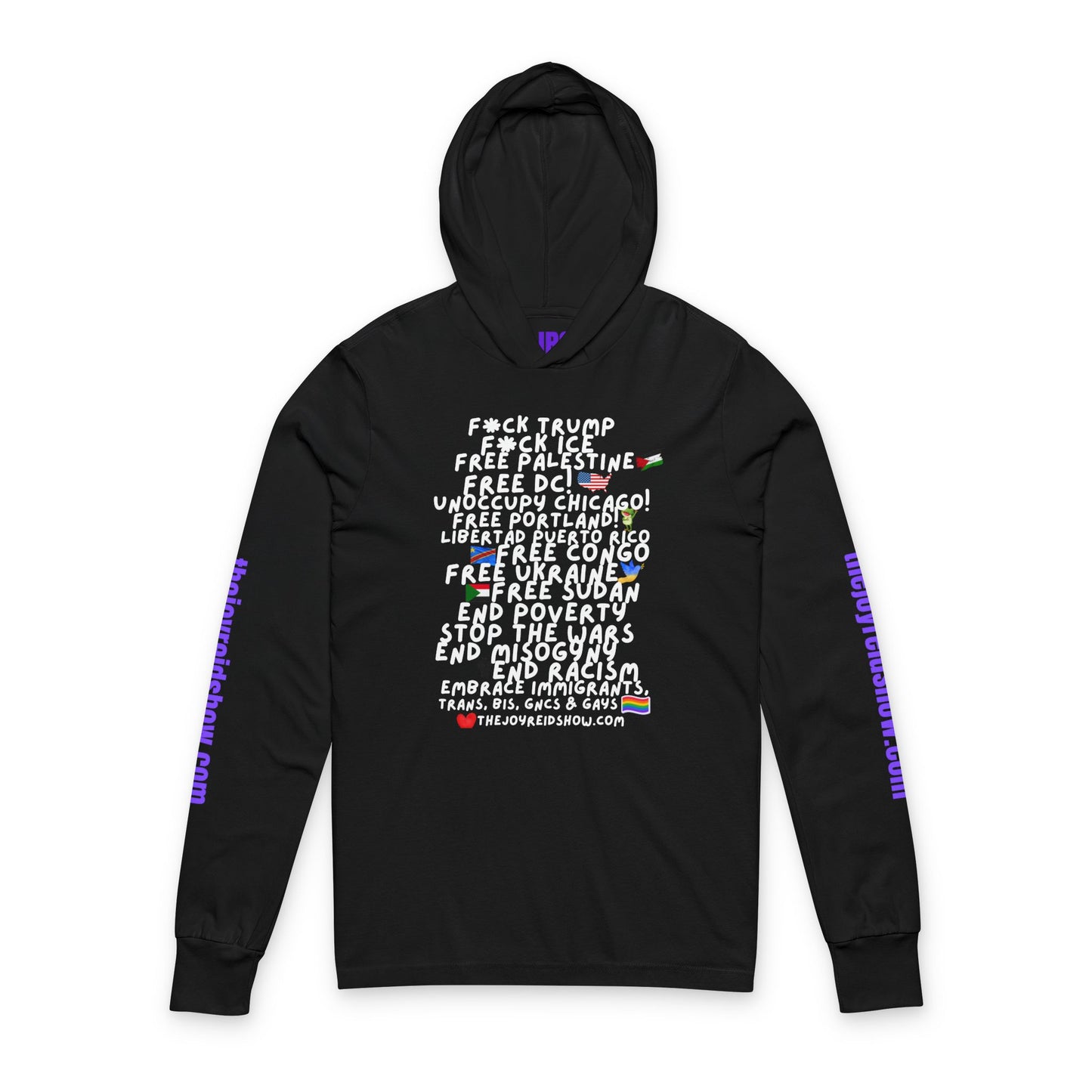 TJRS F*k Trump, F*K ICE Hooded Long Sleeve Tee — Political Statement Activist Top