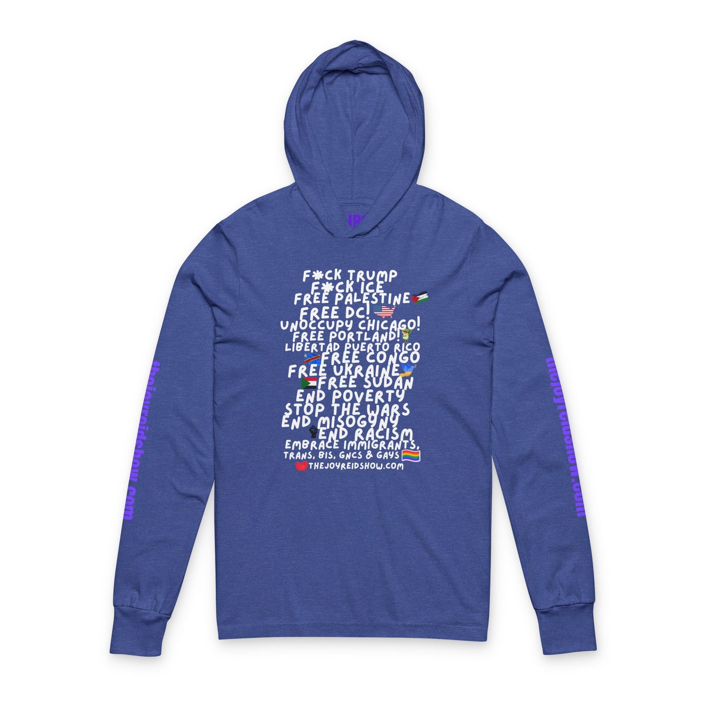 TJRS F*k Trump, F*K ICE Hooded Long Sleeve Tee — Political Statement Activist Top