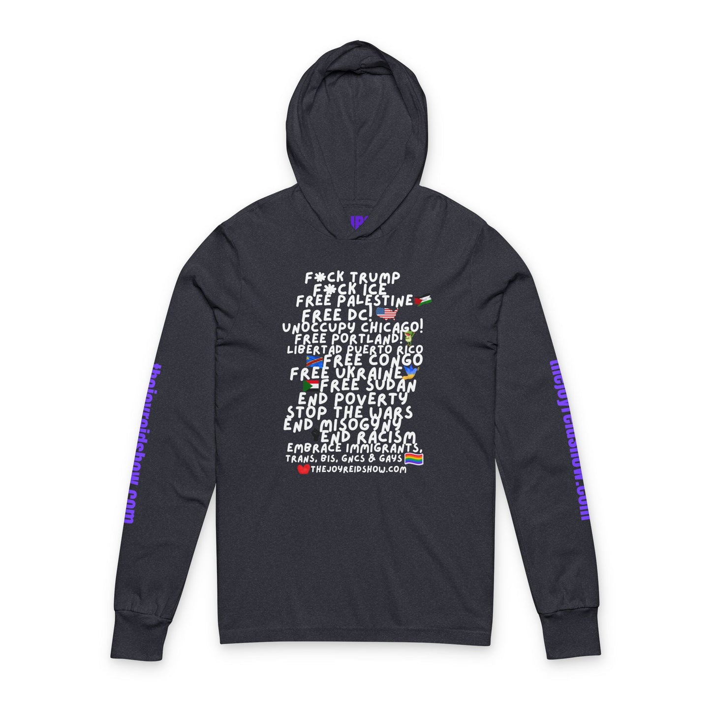 TJRS F*k Trump, F*K ICE Hooded Long Sleeve Tee — Political Statement Activist Top