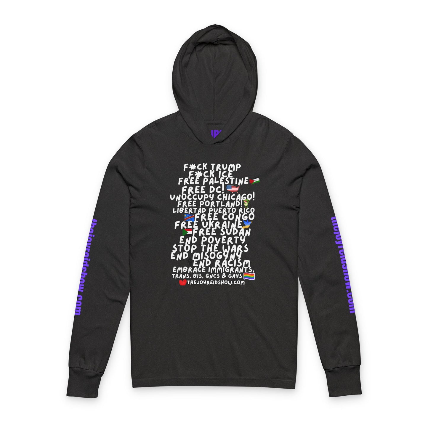 TJRS F*k Trump, F*K ICE Hooded Long Sleeve Tee — Political Statement Activist Top